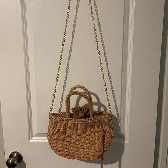 Straw Drawstring Mini Bucket Handbag - Picture 7 of 7